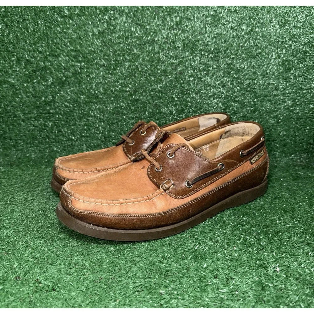 MEPHISTO Men Size 9.5 Brown Leather Hurrikan Boat Shoes Slip‎ On Luxury Sneakers
